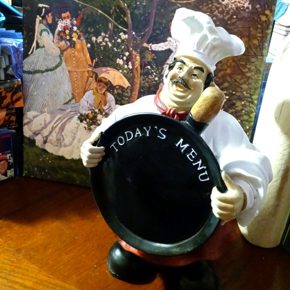 French/Italian Welcome home Chef Statue  🥖Chalkboard Sign,Nice Vintage Gift.🍜